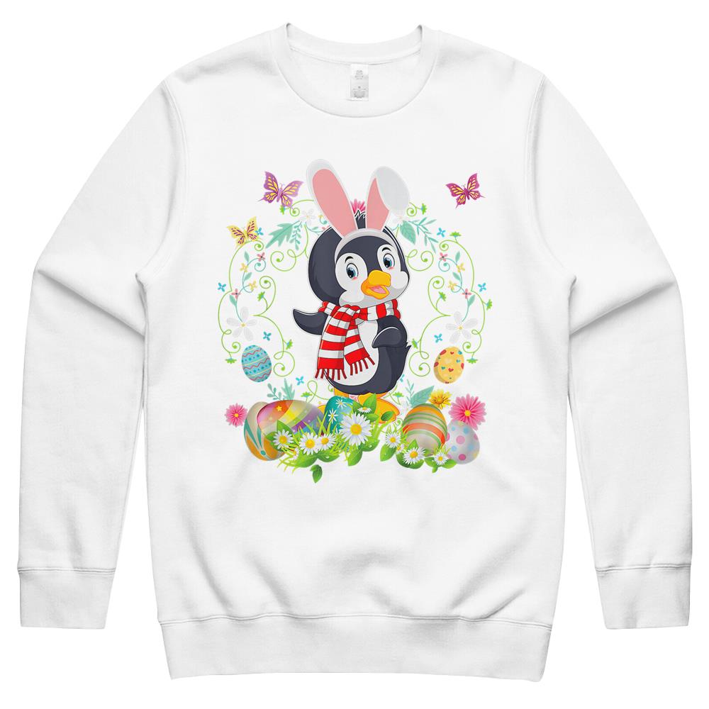 Bunny Penguin Happy Easter Day Lover Egg Hunt Lovely Cute Crewneck Sweatshirt