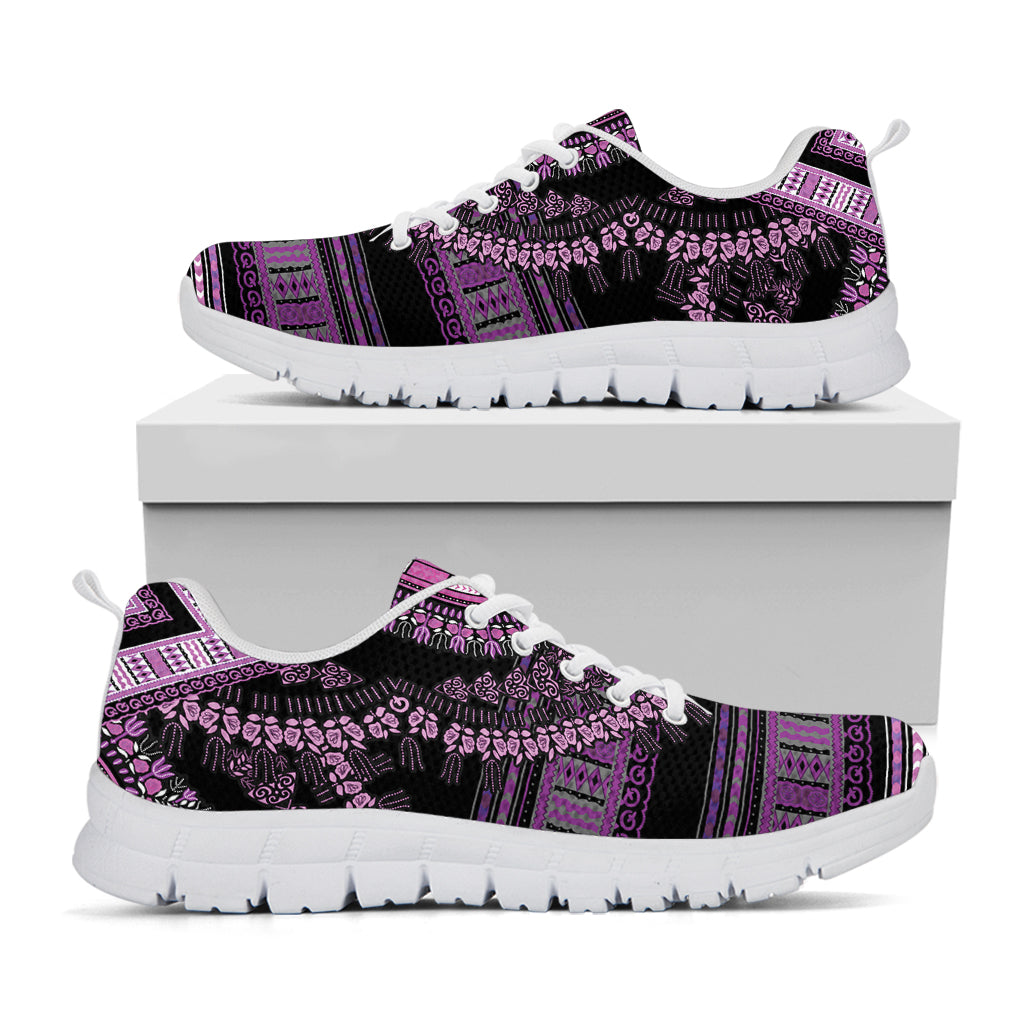 Purple And Black African Dashiki Print White Sneakers