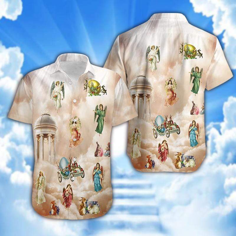 Easter Day Angel Heaven Unisex Hawaii Aloha Print Short Sleeve Casual Shirt Ha61517