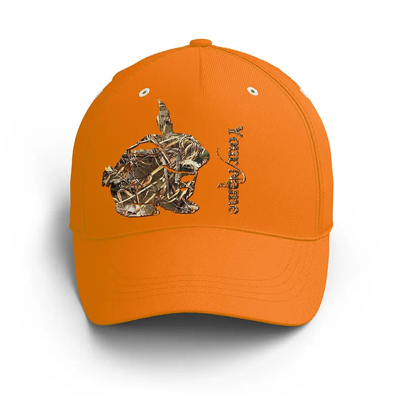 Rabbit Orange Hunting Hat Customized Name 3D All Over Printed Adjustable Baseball Hat For Men, Women Fsd3388