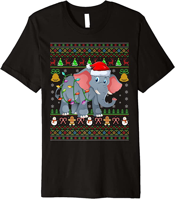 Funny Elephant Lover Xmas Santa Hat Elephant Ugly Christmas Premium T-Shirt