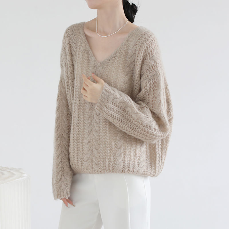 Solid Hollow Out Thin Knitted Sweater 2022 Autumn Winter Harajuku Lazy Style Pullover Sweater Long Sleeve V-neck Loose Clothing alx