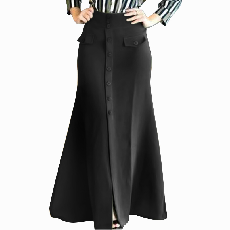 VONDA 2022 Women High Waist Long Skirt Elegant Button Up Maxi Skirts Faldas De Mujer Autumn Solid High Waist Skirts Streetwears alx