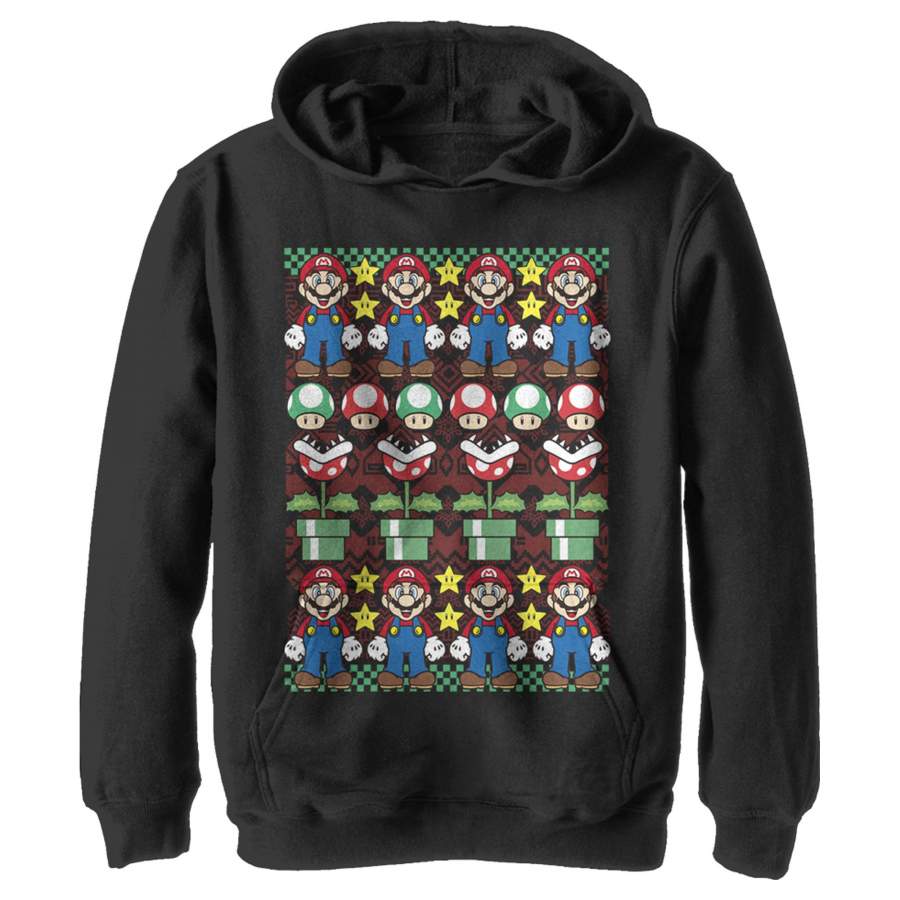 Nintendo Boy’s Ugly Christmas Mario  Lightweight Hoodie