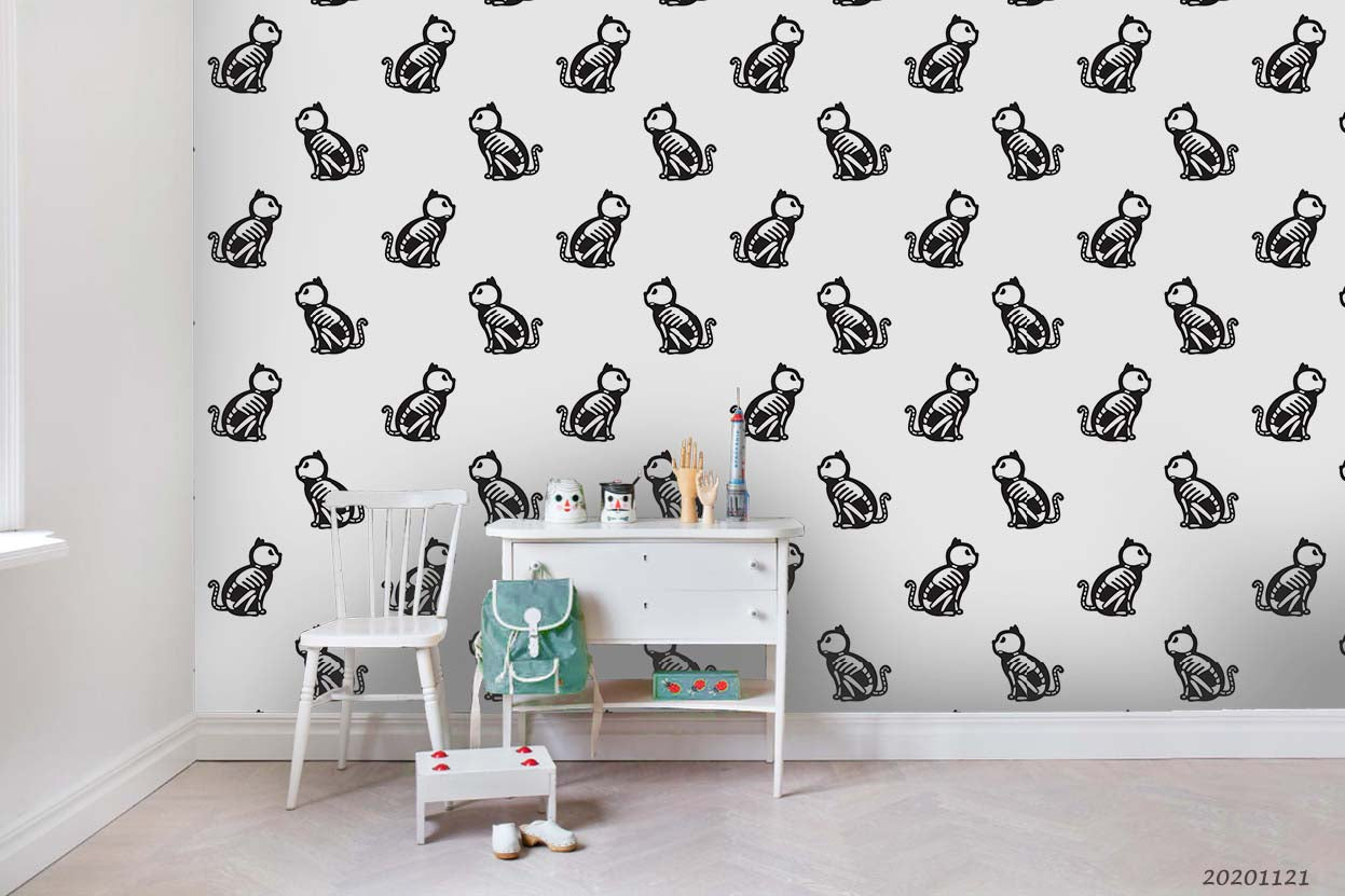 3D Cartoon Animal Cat Bone Wall Mural Wallpaper Lqh 11