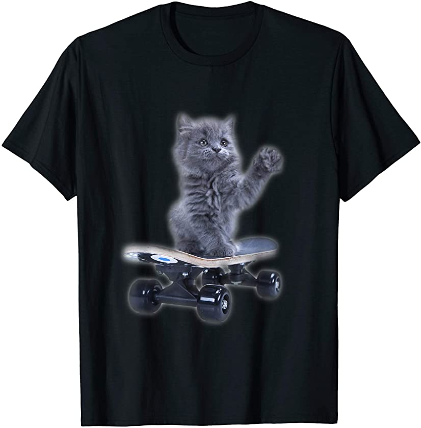 Kitty Kitten on Skateboards Funny Cute Skateboard Cat T-Shirt