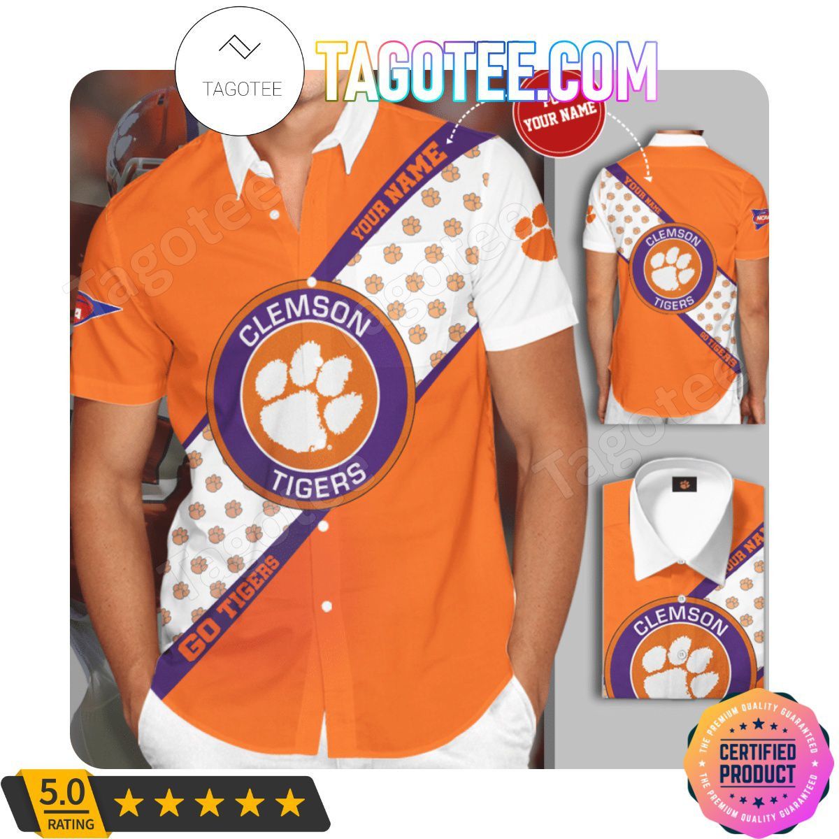 NCAA Clemson Tigers Custom Name Hawaiian Shirt V15 Aloha Shirt