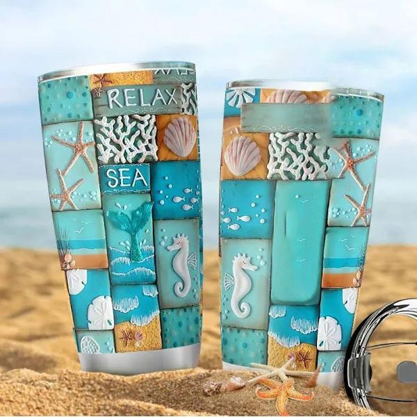 Seahorse Relax Sea Beach Stainless Steel Skinny Tumbler Bulk, Double ...