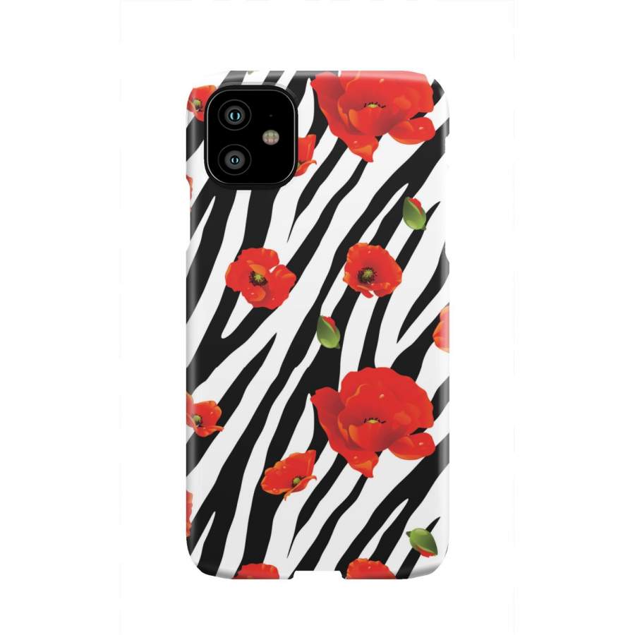 Black White Zebra Flower Pattern Print Phone Case