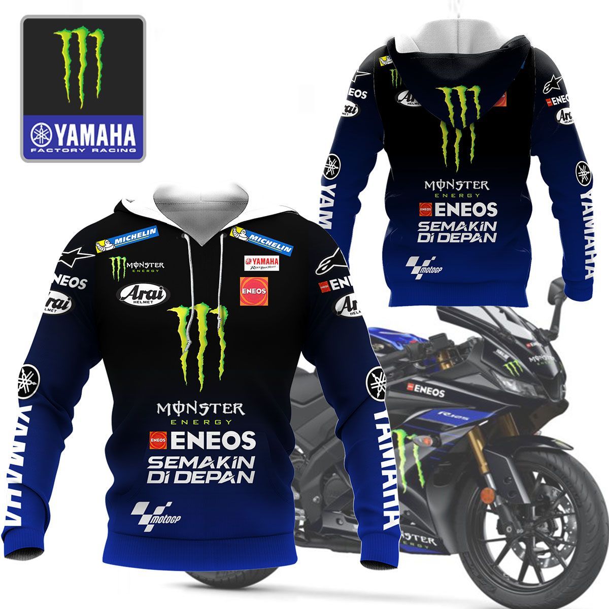 3D All Over Printed Monster Energy Yamaha NTH-HT Shirts Ver 1 (Blue)