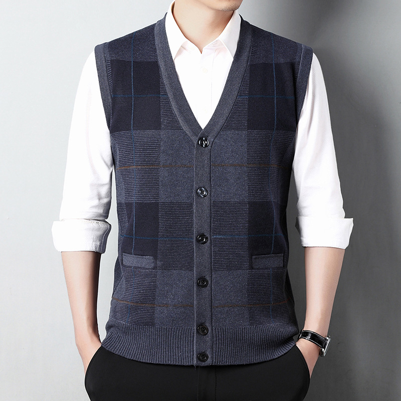 2022 Autumn and Winter New V-neck Imitation Wool Sweater Vest Men’s Cardigan Vest Sweater Warm Sweater alx