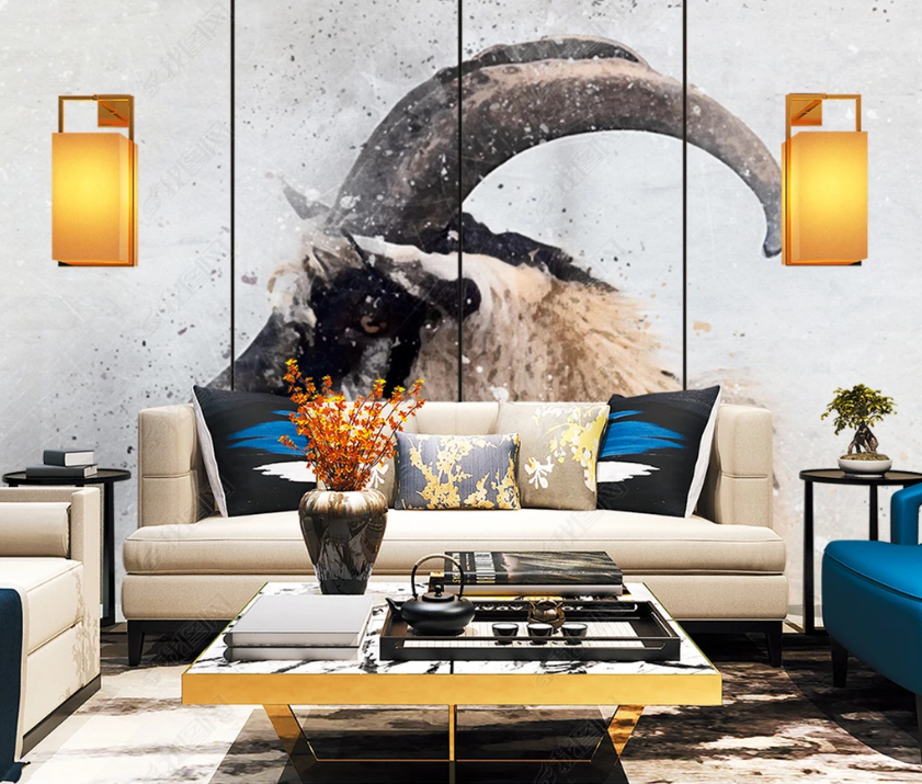 3D Watercolor Animal Goat Wall Mural Wallpaper Lqh 131