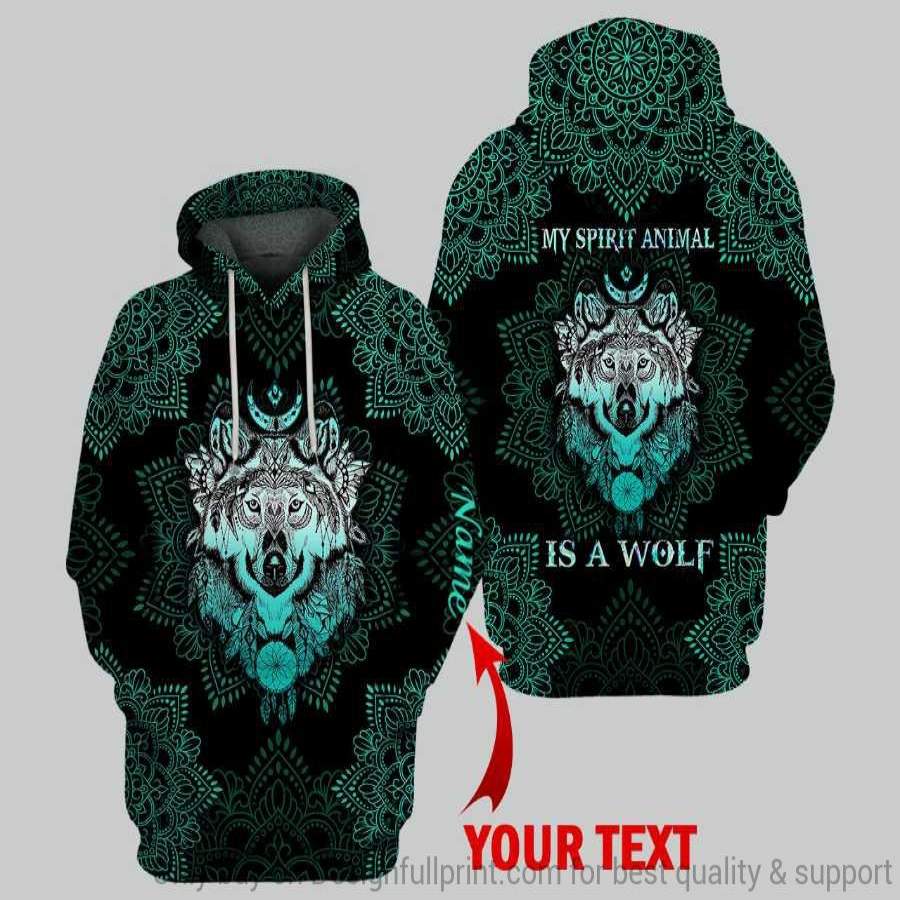 Personalized My Spirit Animal Is A Wolf Mandala US Unisex Hoodie