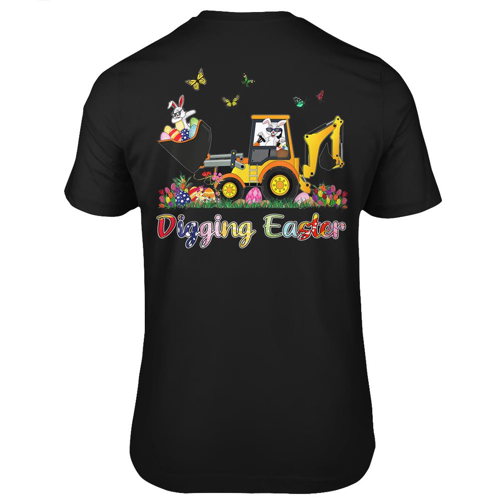 Digging Easter Bunny Toddler Boy Egg Hunt Tractor Excavator T Shirts Print On Back