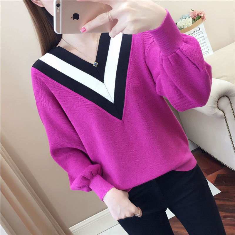 Autumn Winter V-NECK BASIC Sweater pullovers Women 2022 Female loose Patchwork Sweater Pullover female pull mujer alx