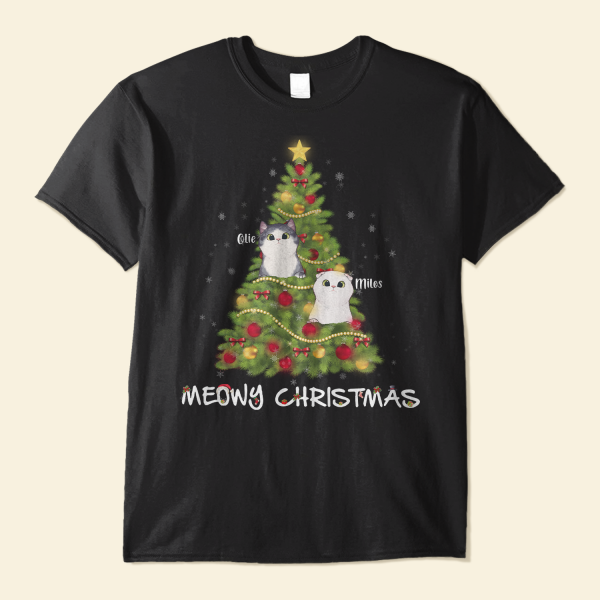 Meowry Christmas β Personalized Shirt β Christmas Gift For Cat Lovers β Peeking Cat