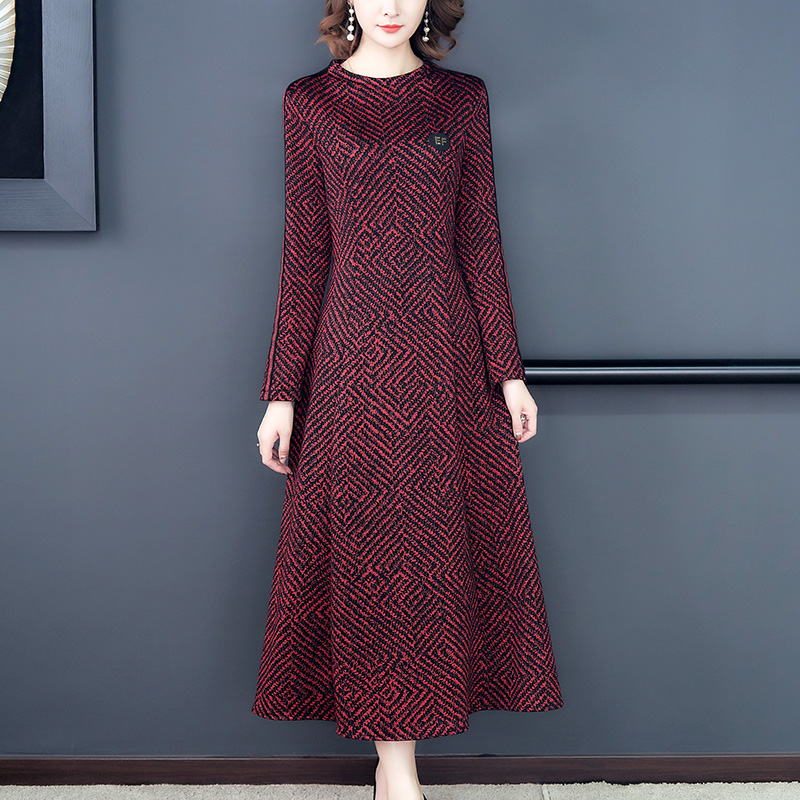 Winter Korean Vintage Casual Striped Maxi Dress 2022 Bodycon Elegant Party evening Vestidos Autumn Red Knitted Midi prom Dress alx