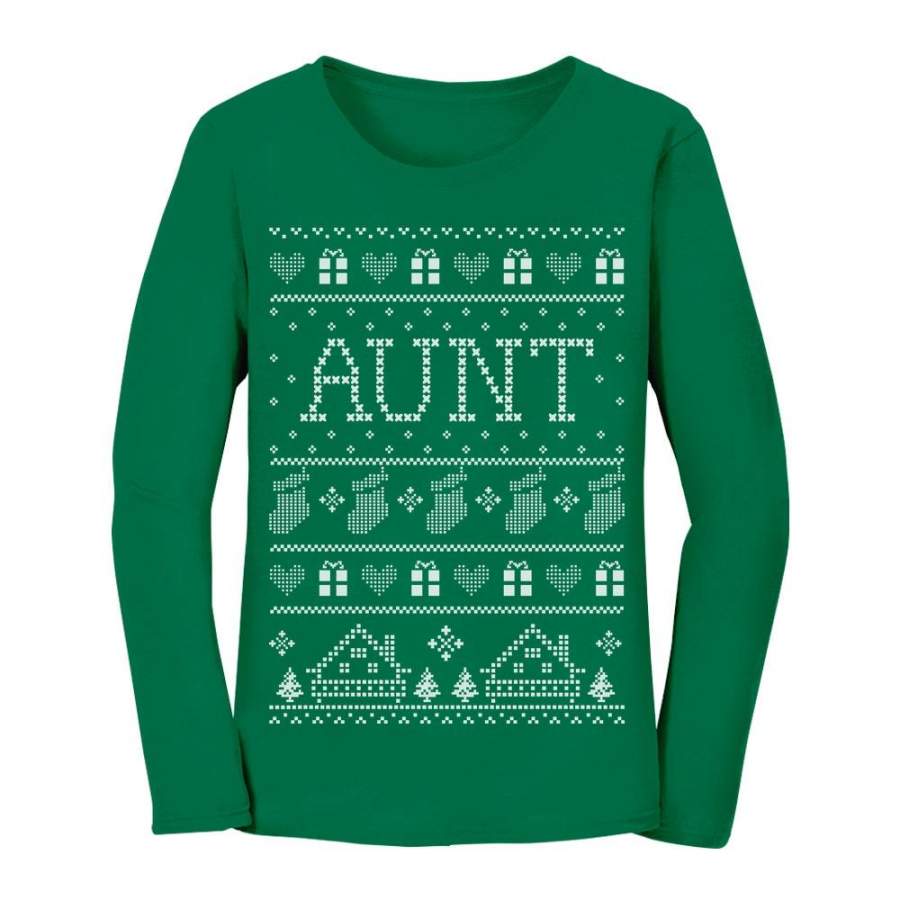 Aunt Ugly Christmas Sweater Women Long Sleeve T-Shirt