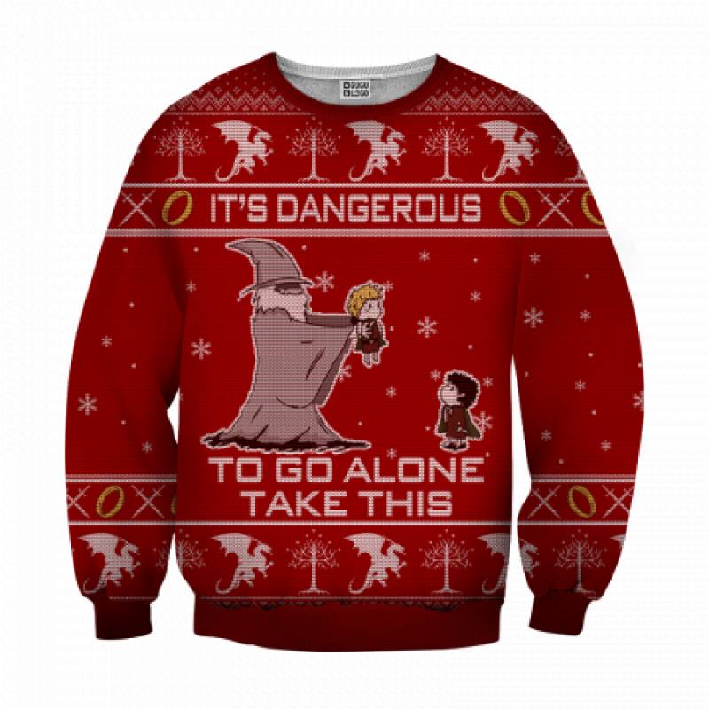 Dangerous To Go Alone LOTR Knitting Pattern All Over Print Red T-Shirt