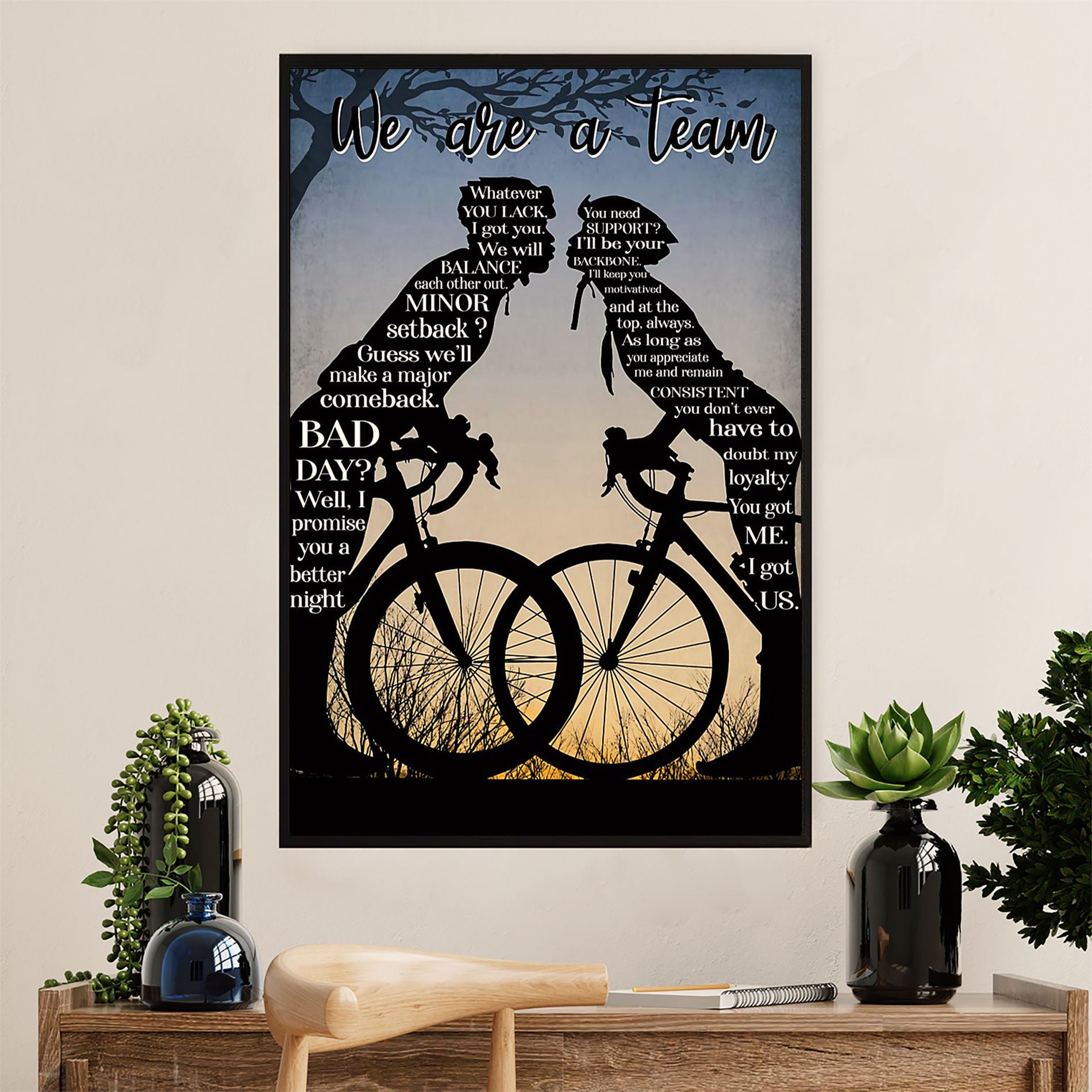 Cycling, Mountain Biking Poster Prints | Couple We’Re A Team | Wall Art Gift For Cycler