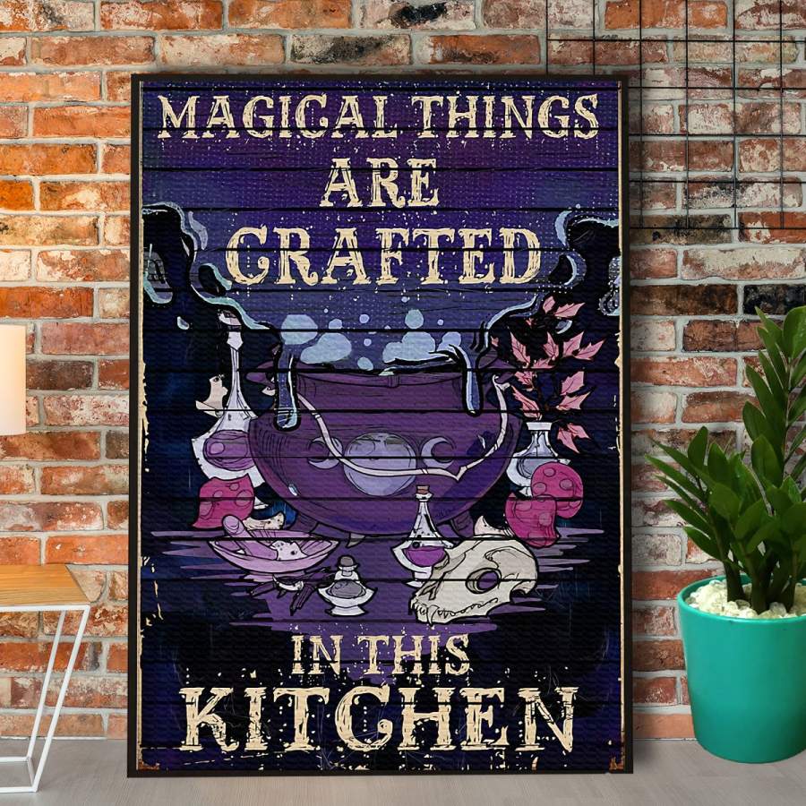 Magical things are crafted in this kitchen Halloween poster no frame/ wrapped canvas wall decor full size