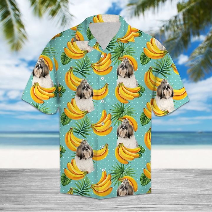 Tropical Banana Shih Tzu Hawaiian Shirt Summer Button Up For Men, Women, Couple