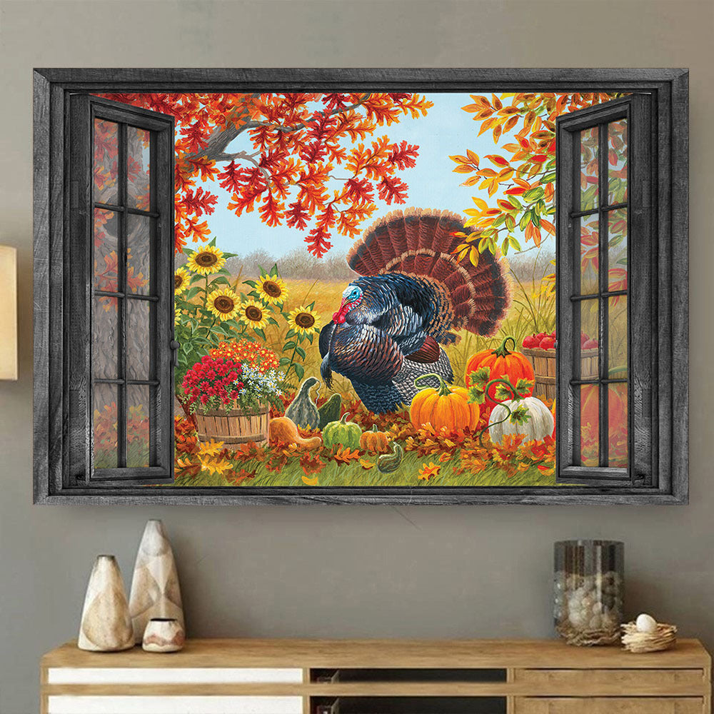 Turkey Wall Art 3D Painting Art Opend Window Pumpkin Farm Animals Lover