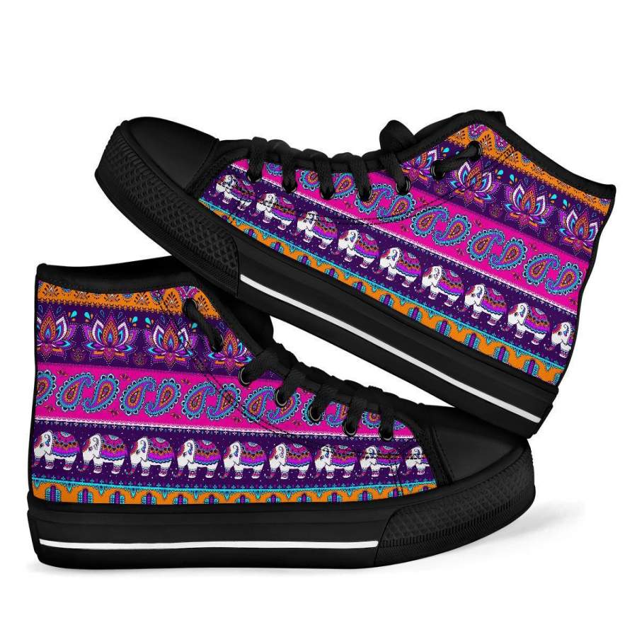 Paisleys Elephant Pattern Print Men Women’s High Top Shoes