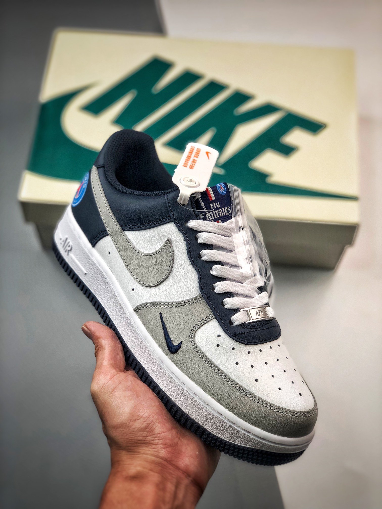 Custom Nike Air Force 1 Low ‘Paris’ White Grey Navy 5341019