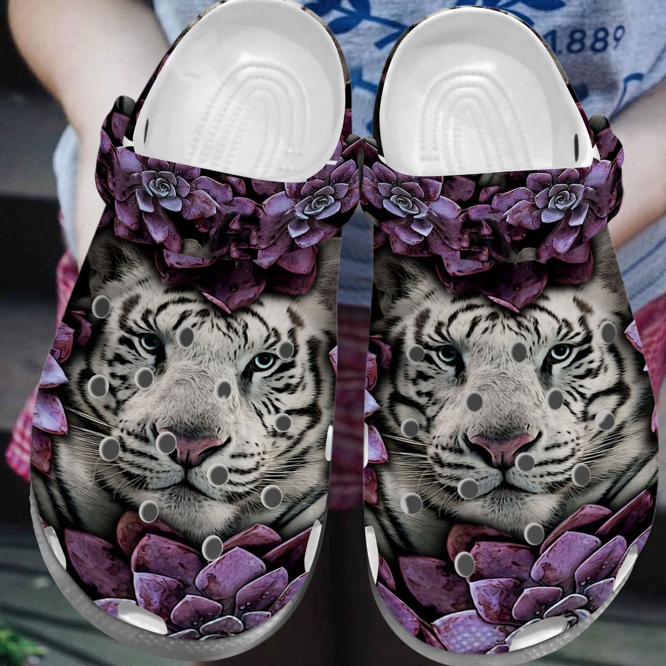 Tiger Personalized Clog, Custom Name, Text, Color, Number Fashion Style For Women, Men, Kid, Print 3D White Tiger