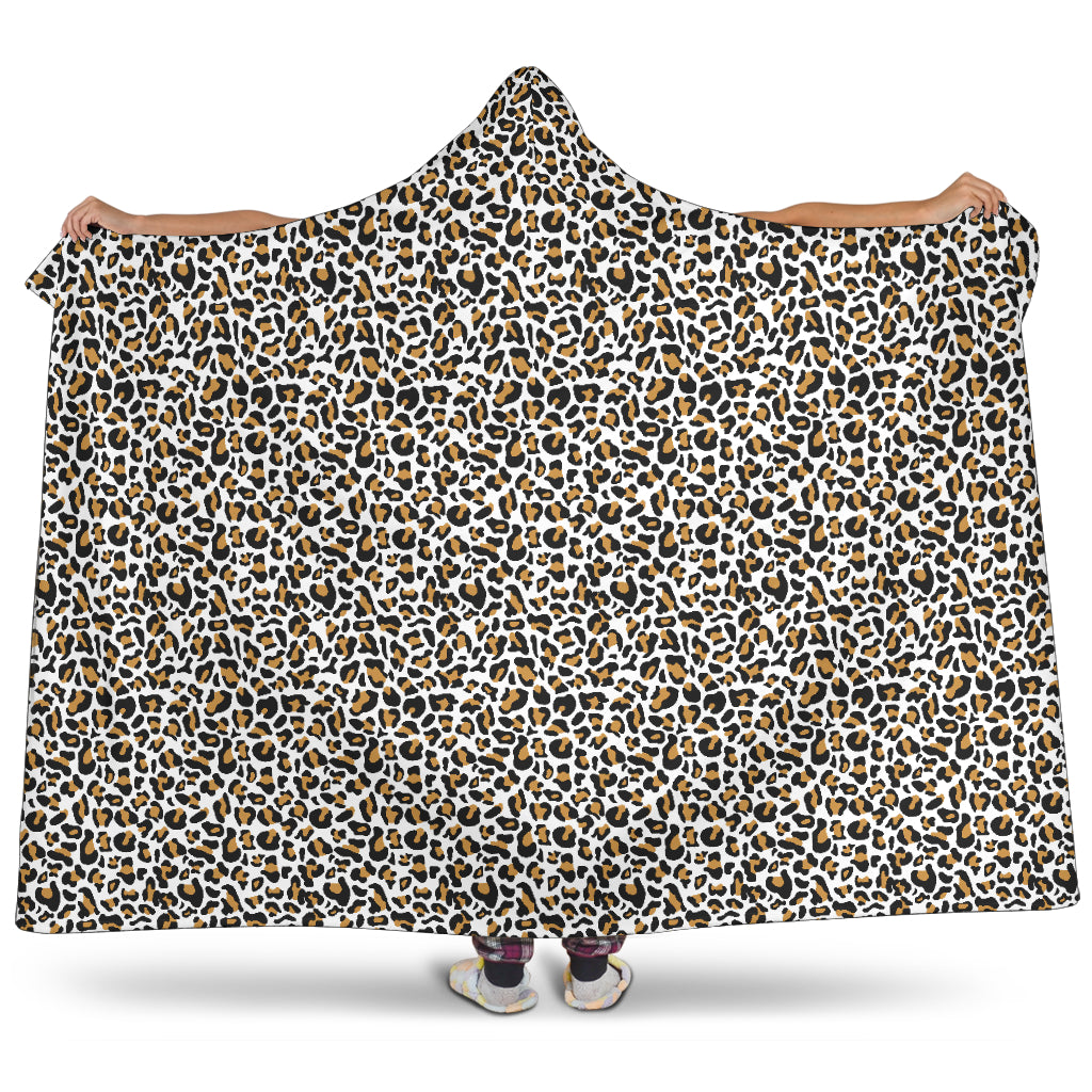 White Leopard Hooded Blanket Animal Print With Sherpa Lining