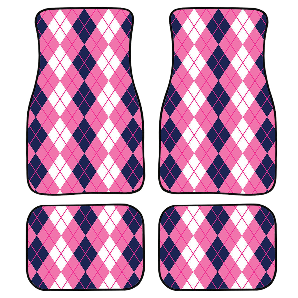 Pink White And Blue Argyle Pattern Print Front And Back Car Floor Mats, Front Car Mat