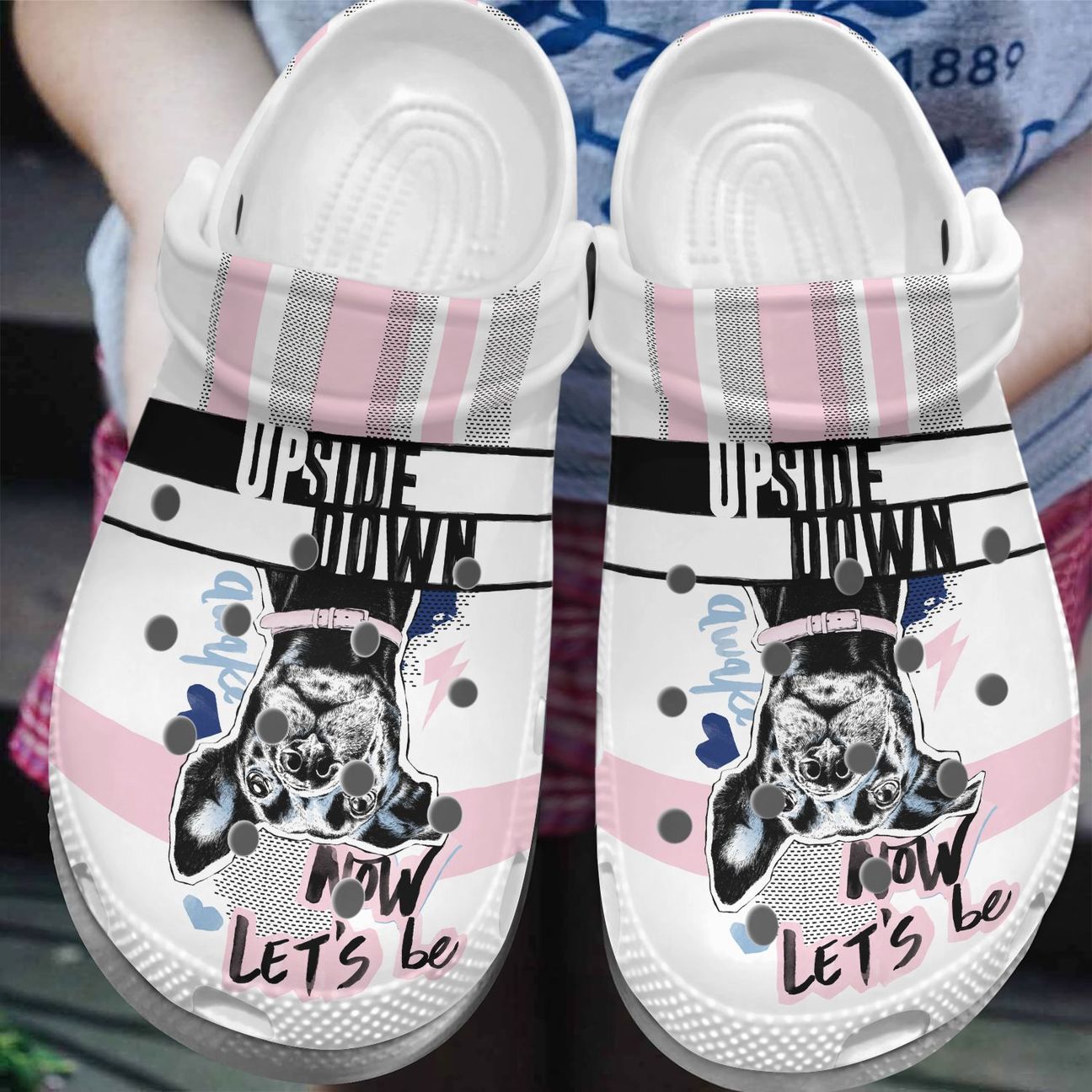 Dog Personalize Clog, Custom Name, Text, Fashion Style For Women, Men, Kid, Print 3D Whitesole Upside Down