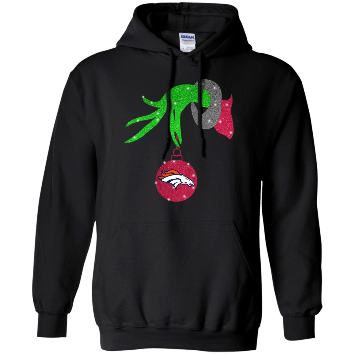 Check Out This Awesome Grinch Hand Holding Denver Broncos Glitter Christmas Shirt Hoodie