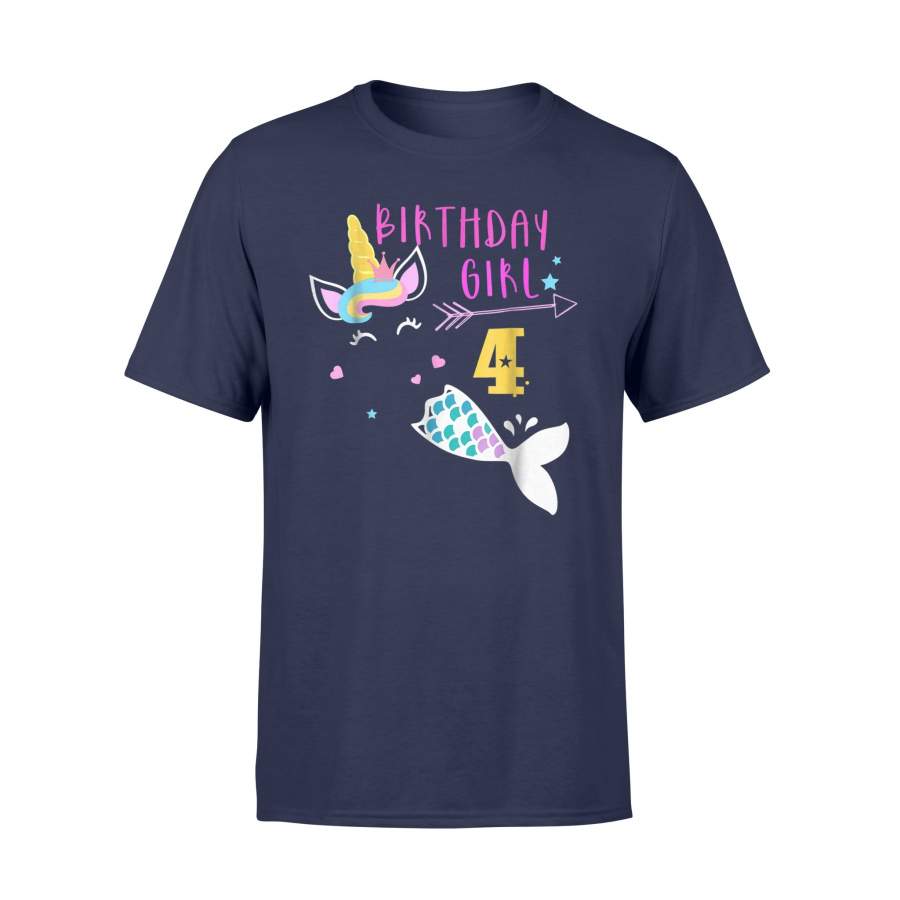 4th Birthday Girl Unicorn Mermaid Tail 4 Years Old T Shirt