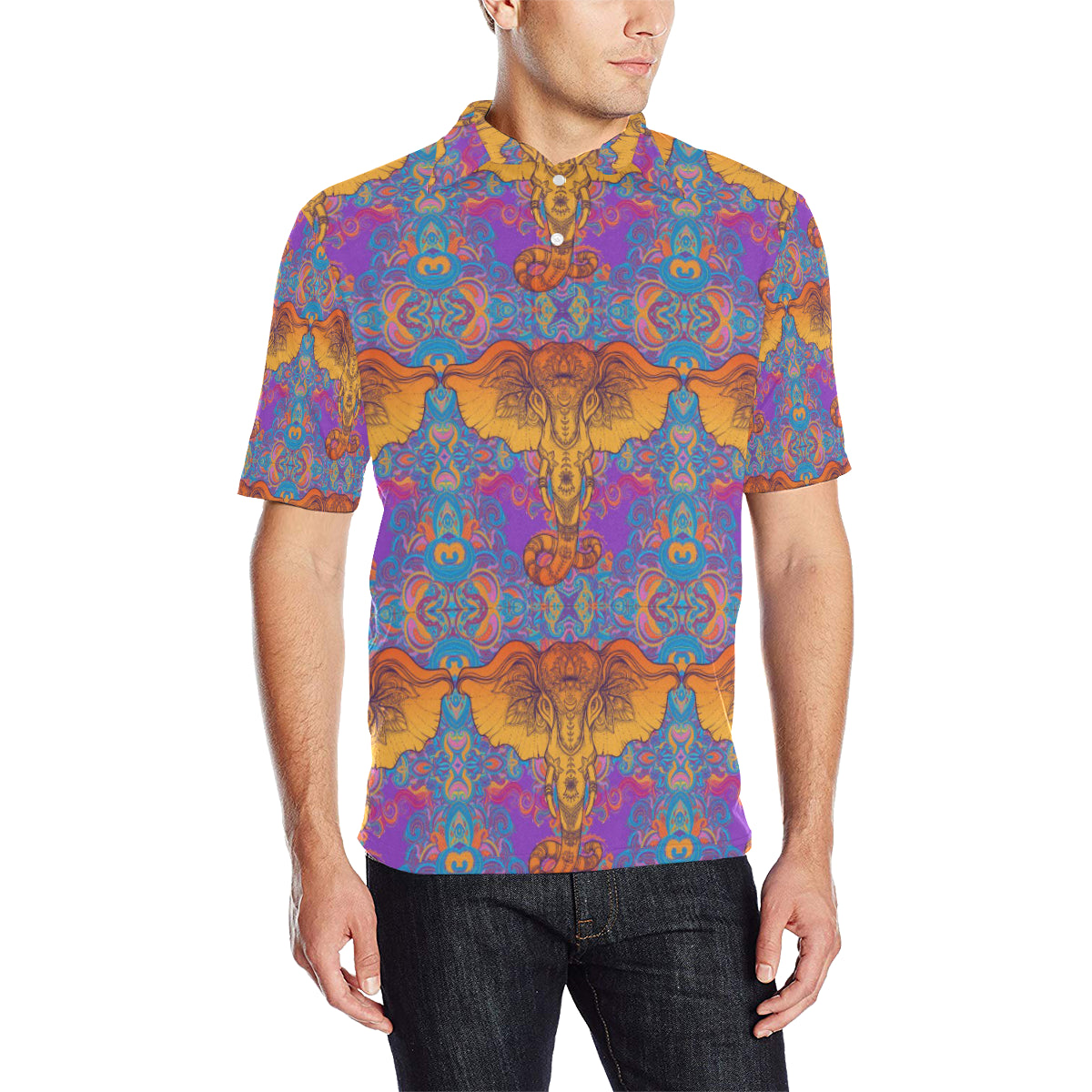 Gold Elephant Indian Men Polo Shirt