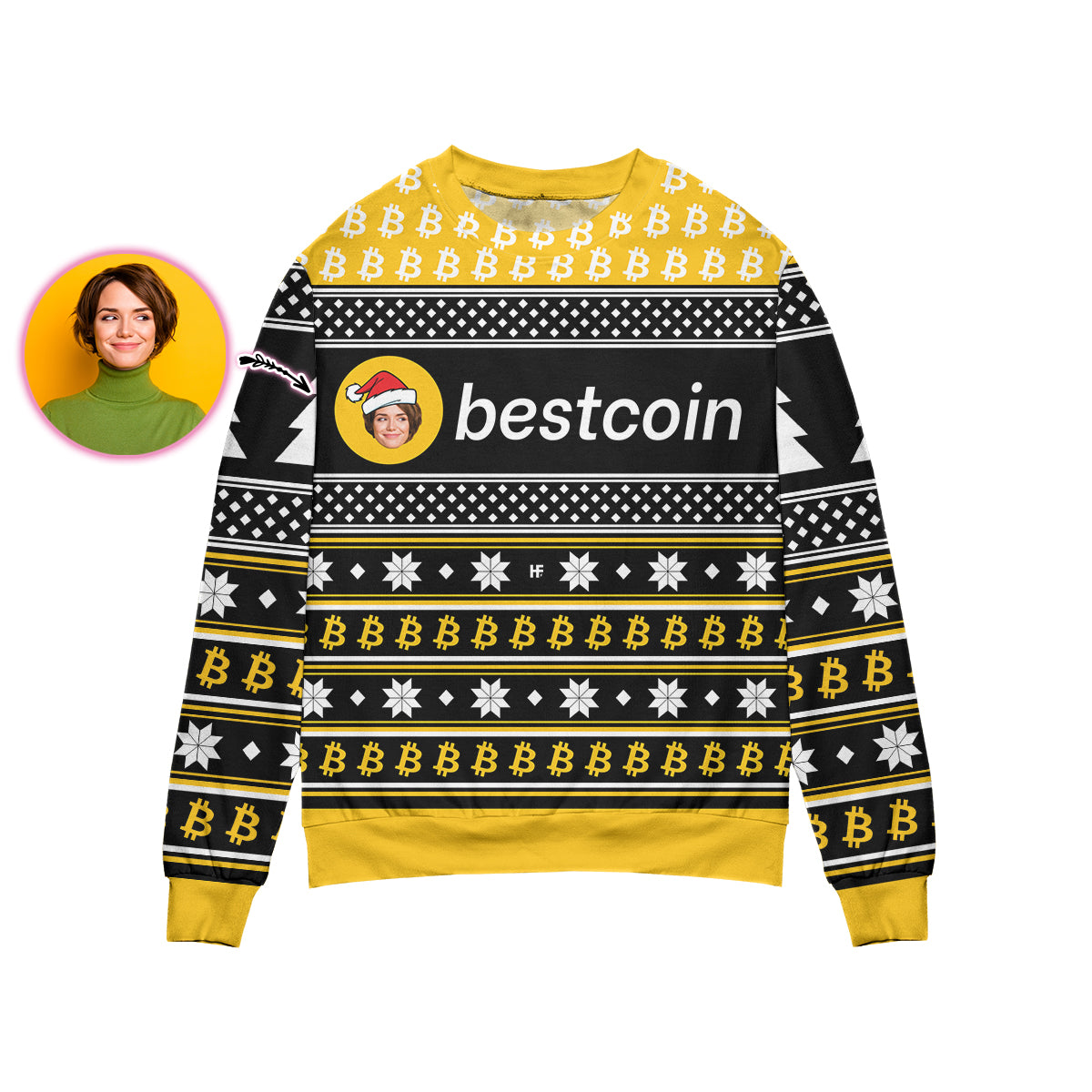 Bestcoin Ugly Christmas Custom All Over Print Sweater, Personalized Cryptocurrency Sweater Shirt