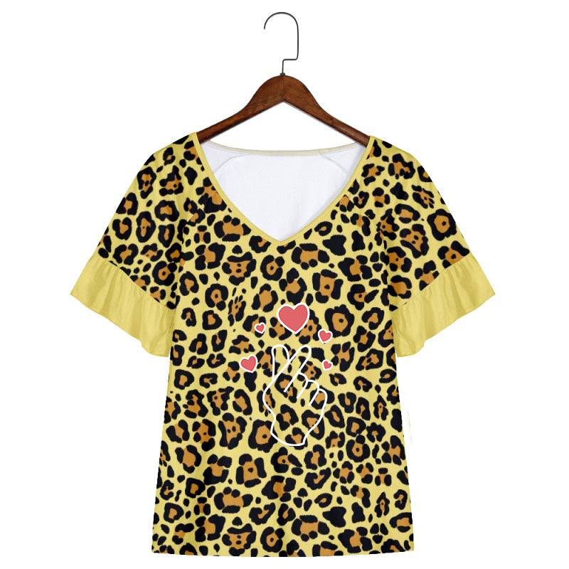 Casual Leopard Print Short Sleeve Shirts & Tops