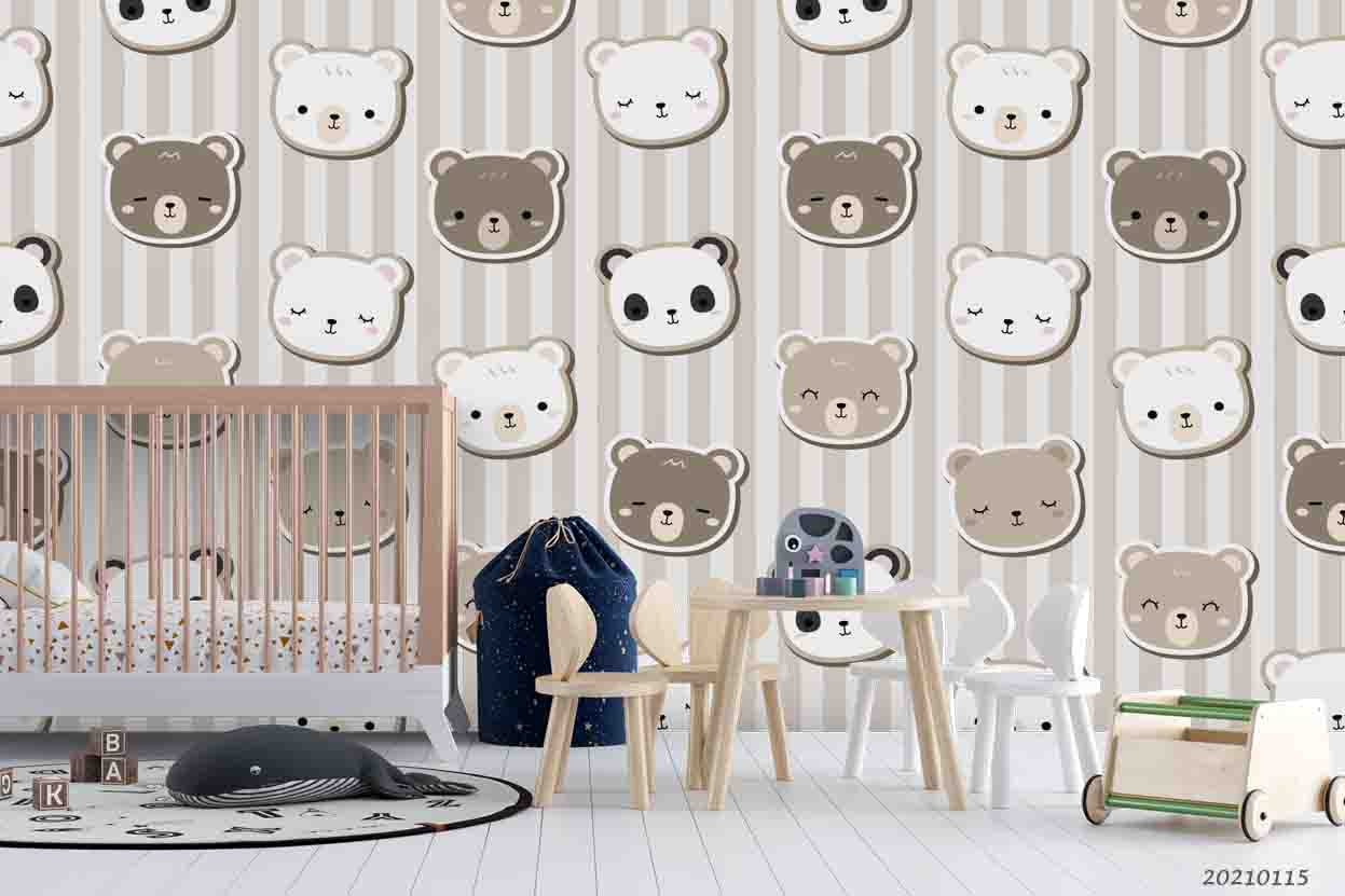 3D Cartoon Animal Bear Stripes Wall Mural Wallpaper Lqh 65