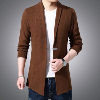 spring autumn men’s high-end brand business casual solid color slim mid-length cardigan jacket sweater Men knitted trench coats alx