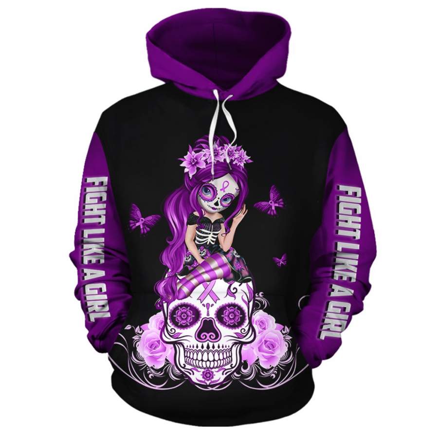 Multi-color Sugar Skull Girl Cancer Awareness Hoodie