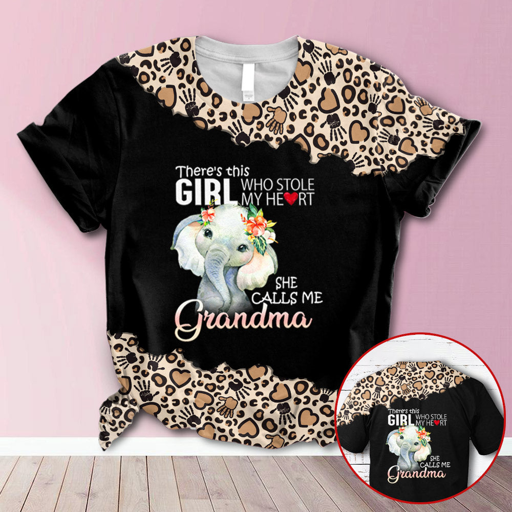 Personalized There Is This Girl Who Stole My Heart Baby Elephant Leopard All Over Print Shirts, 3D Shirts For Grandma Hn98 Trhn