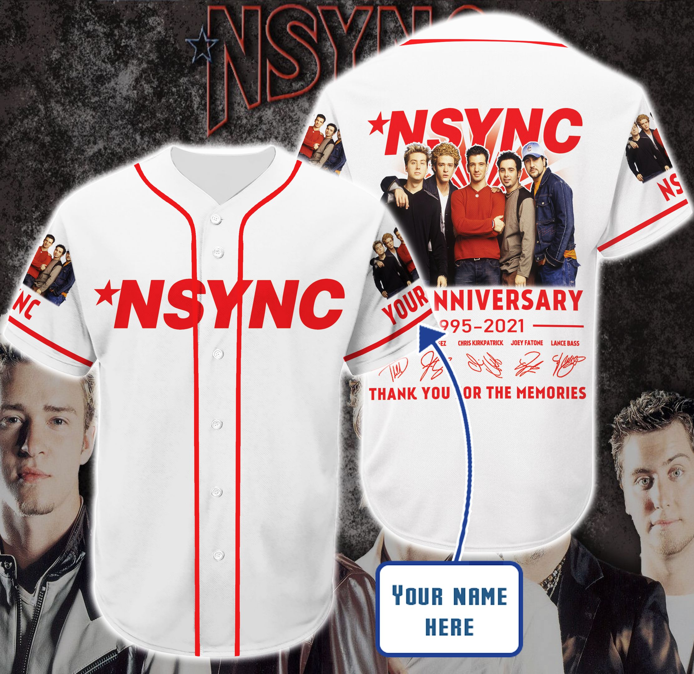 White Nsync Personalized Custom Name Baseball Tee Jersey Shirt Unisex Men Women