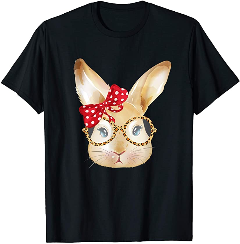 Cute Bunny with Leopard Glasses Cute Easter T-Shirt