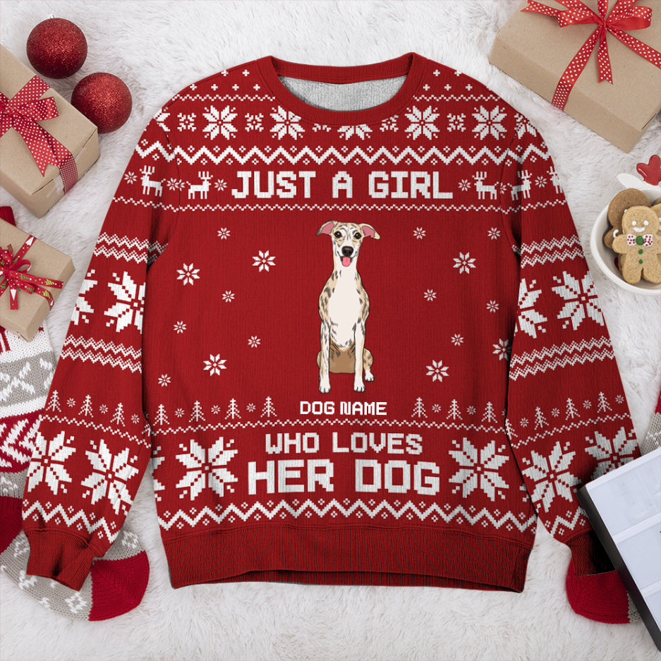 Whippet Just A Girl Personalized Sweater, Dog Ugly Christmas Sweater