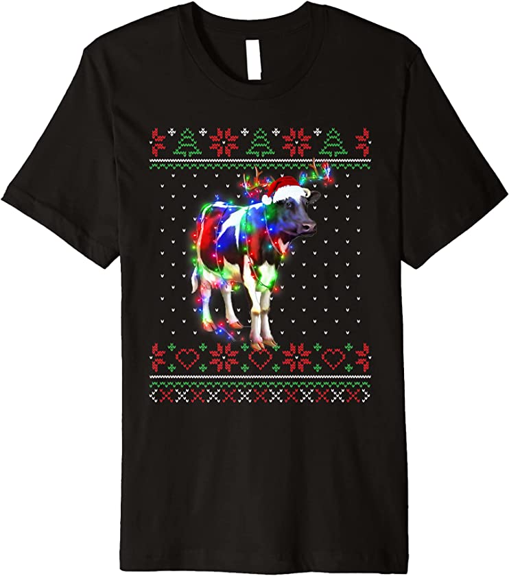 Cows Animal Ugly Sweater Christmas Puppy Animal Lover Premium T-Shirt