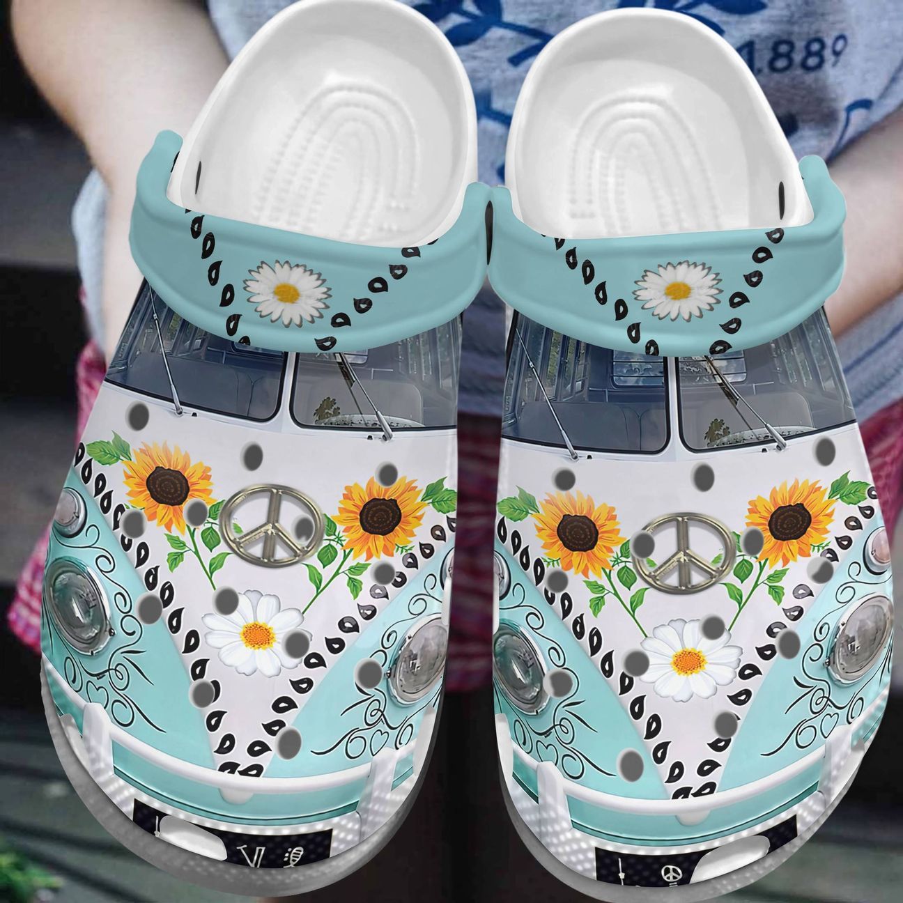 Hippie Personalize Clog, Custom Name, Text, Fashion Style For Women, Men, Kid, Print 3D Whitesole Hippie Car