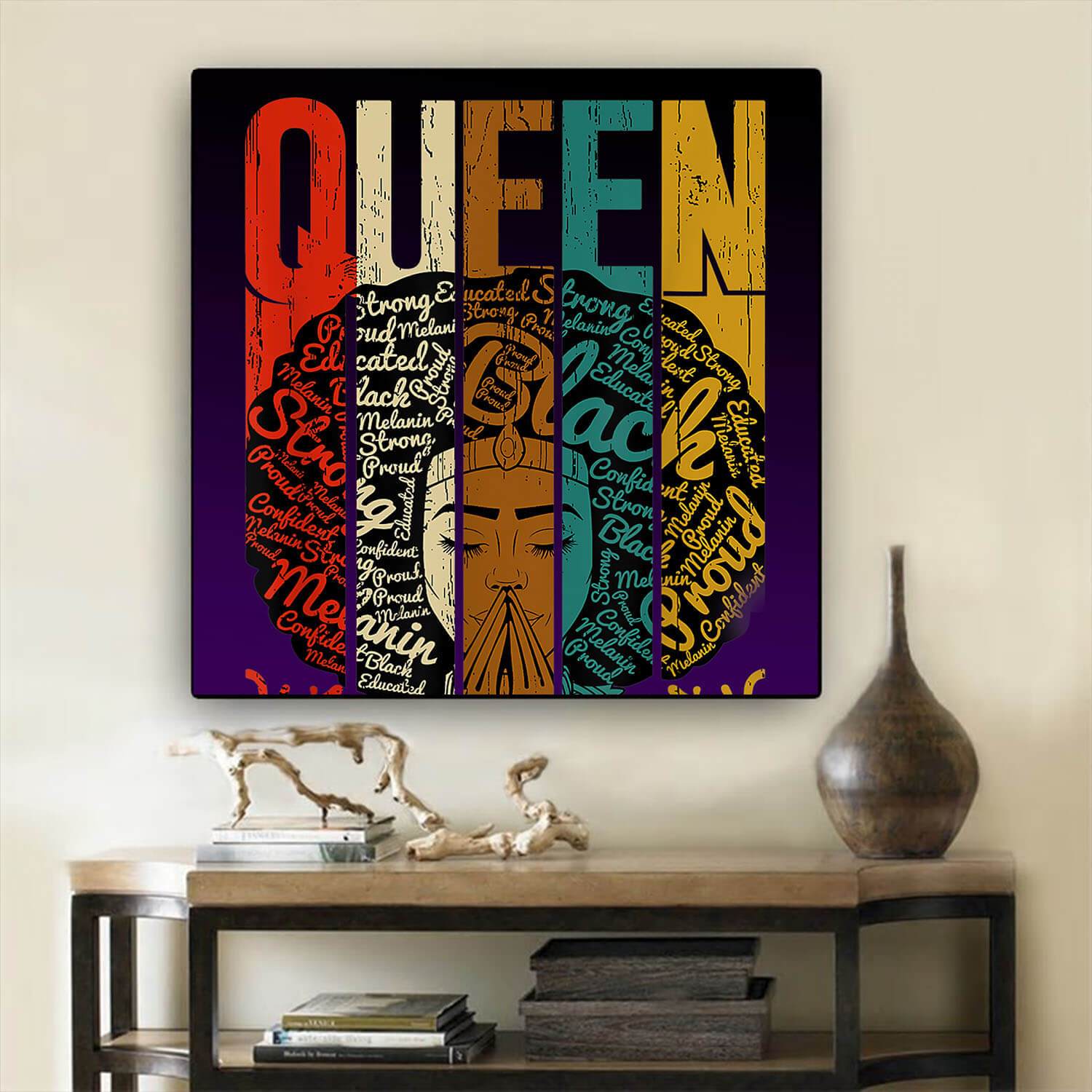 African American Canvas Melanin Vintage Retro Afro Woman Queen African Home Decor