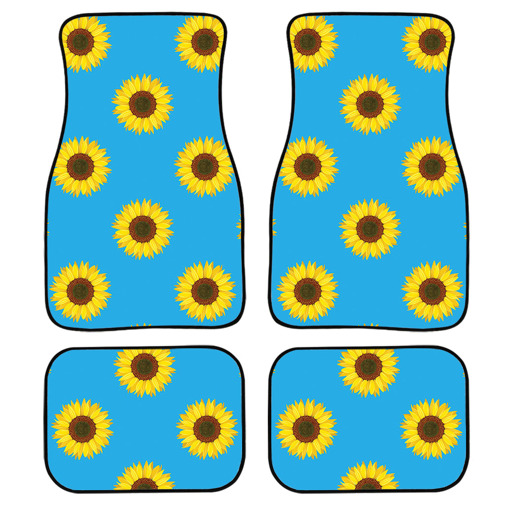 Blue Cute Sunflower Pattern Print Front And Back Car Floor Mats, Front Car Mat