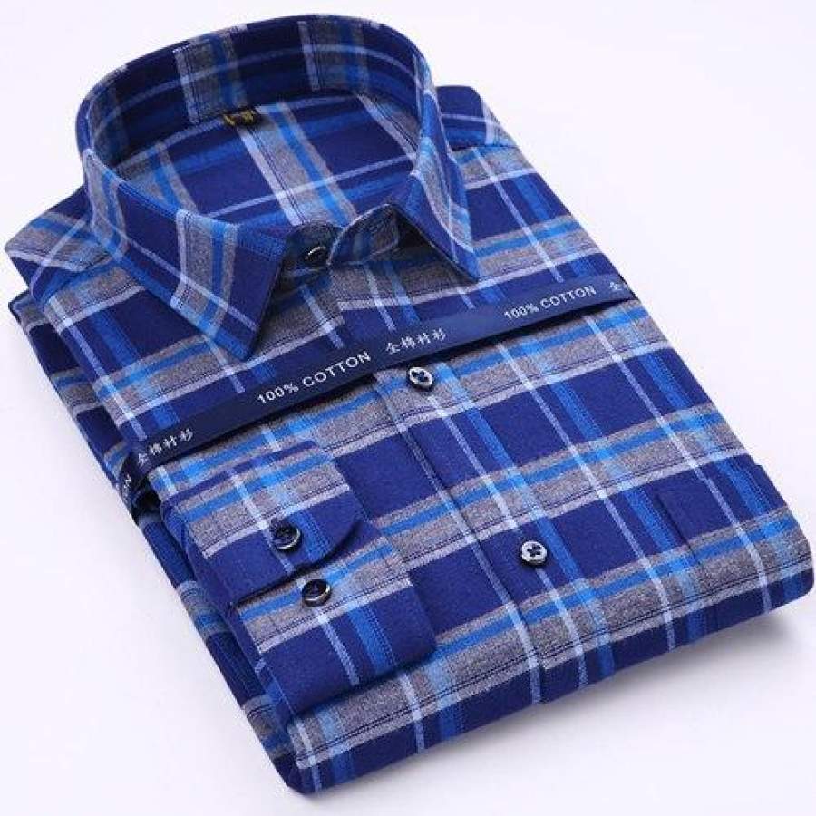 Men’s Pure Cotton Plaid/striped Brushed Dress Shirt with Left Chest ...